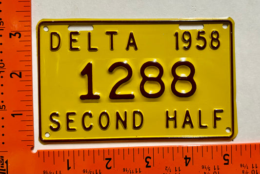 1958 Delta British Columbia #1288 Municipal License Plate