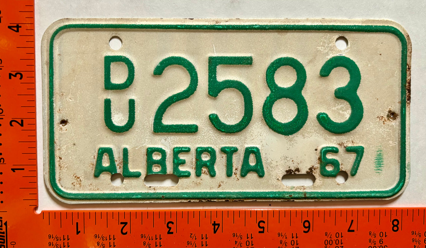 1967 Alberta #D/U 2583 Rental Motorcycle License Plate