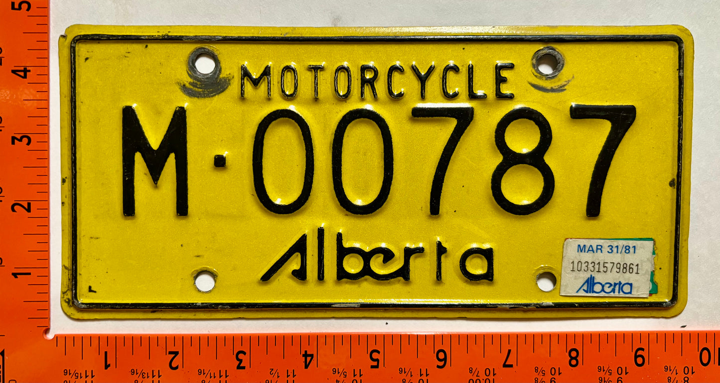 1981 Alberta #M-00787 Motorcycle License Plate