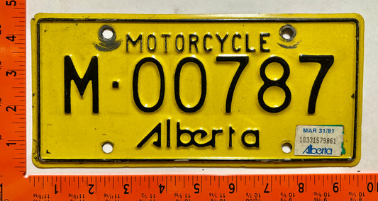 1981 Alberta #M-00787 Motorcycle License Plate