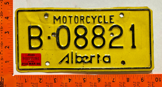 1980 Alberta #B-08821 Motorcycle License Plate