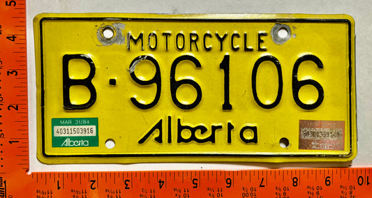 1983/1984 Alberta #B-96106 Motorcycle License Plate