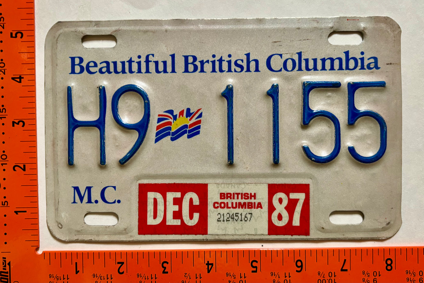 1987 British Columbia #H9 1155 Motorcycle License Plate