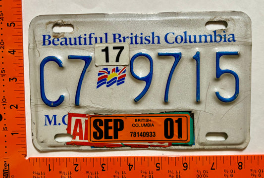 2001 British Columbia #C7 9715 Motorcycle License Plate