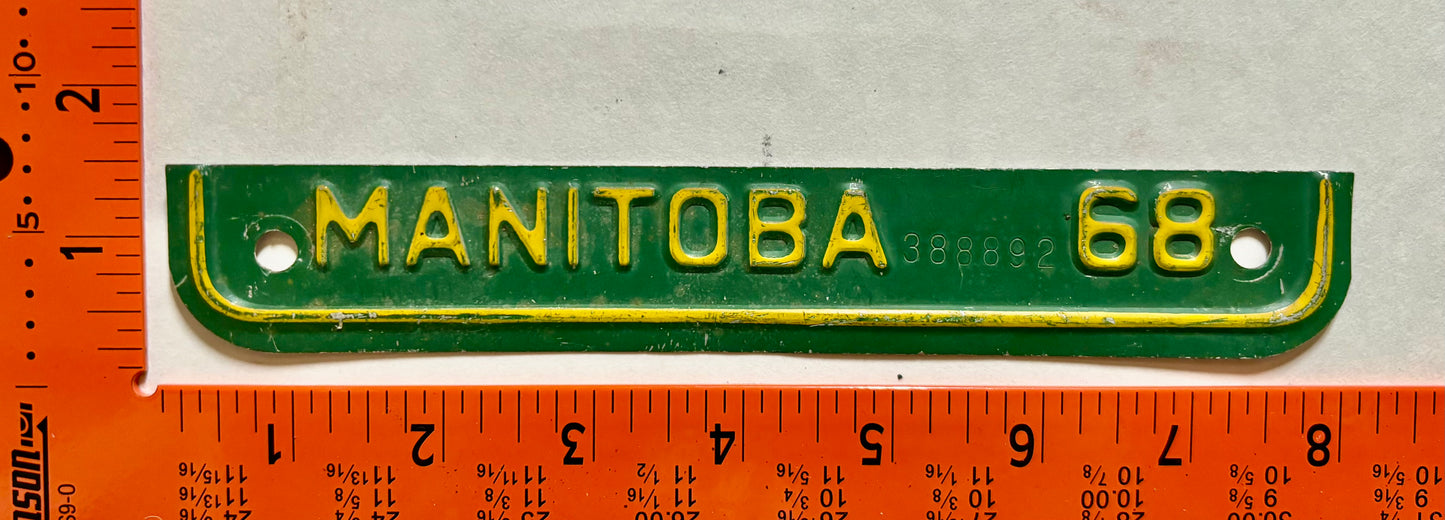 1968 Manitoba Motorcycle License Plate Date Tab