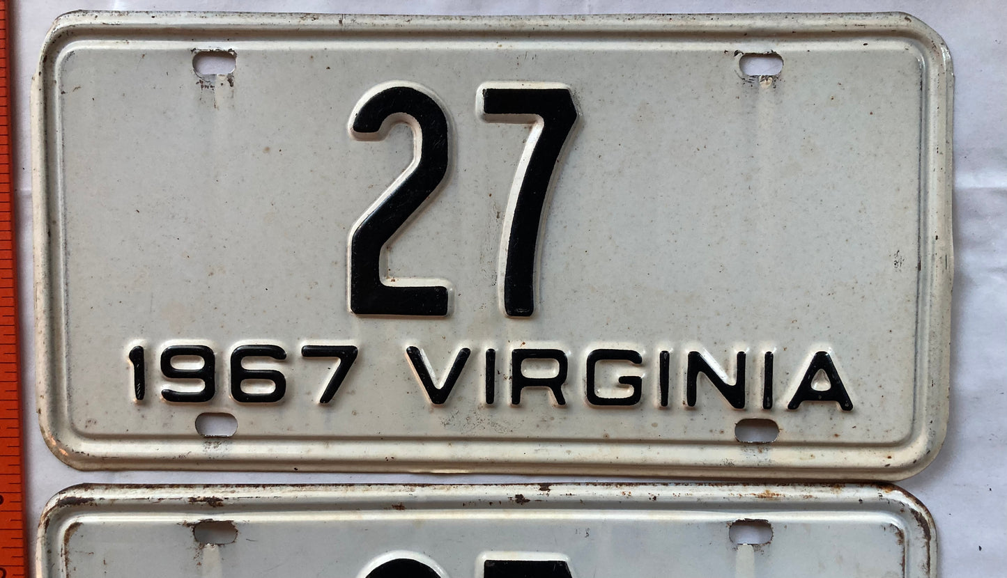 1967 Virginia #27 Passenger License Plate (Pair)