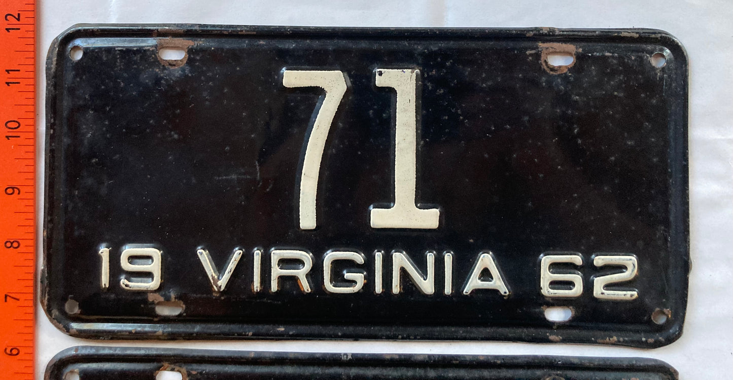 1962 Virginia #71 Passenger License Plate (Pair)