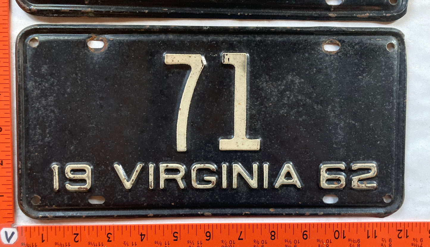 1962 Virginia #71 Passenger License Plate (Pair)