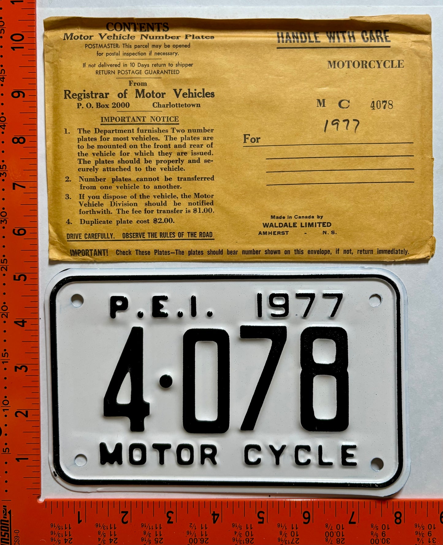 1977 Prince Edward Island #4-078 Motorcycle License Plate