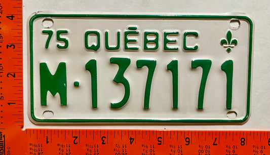 1975 Quebec #M-137171 Motorcycle License Plate