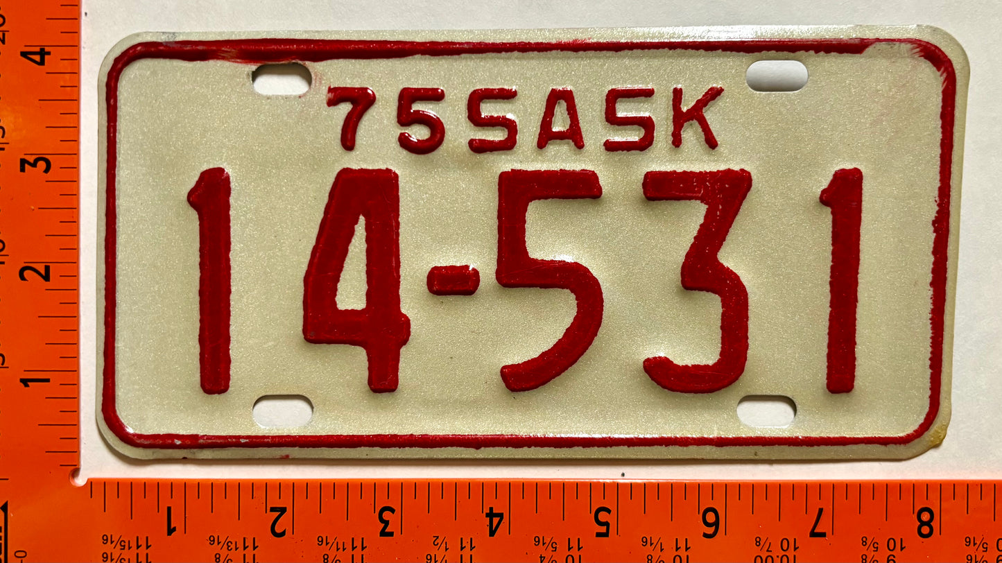 1975 Saskatchewan #14-531 Motorcycle License Plate
