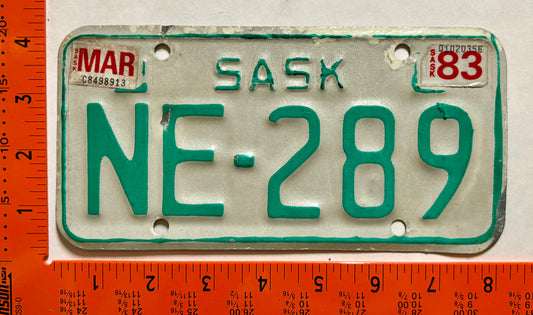 1983 Saskatchewan #NE-289 Motorcycle License Plate