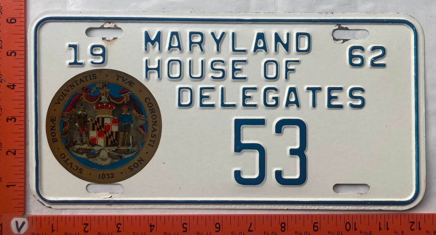 1962 Maryland #53 House of Delegates License Plate