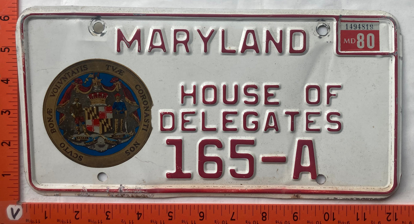 1980 Maryland #165-A House of Delegates License Plate