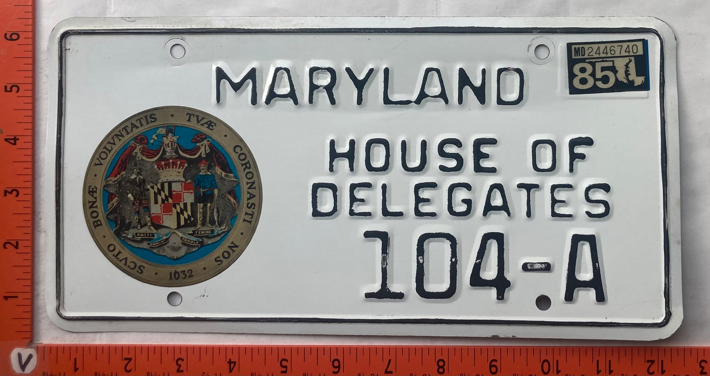 1985 Maryland #104-A House of Delegates License Plate