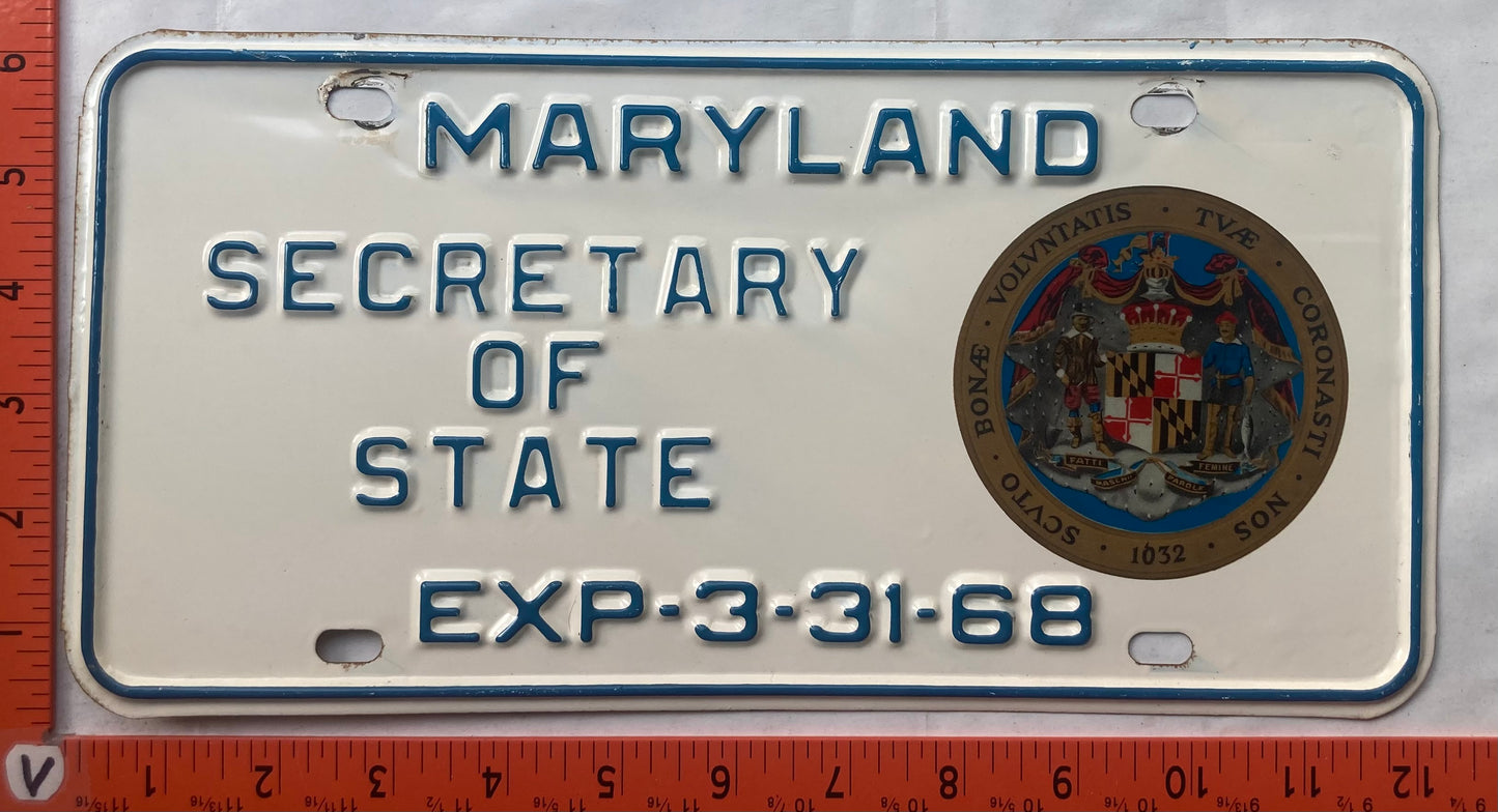 1968 Maryland Secretary of State License Plate