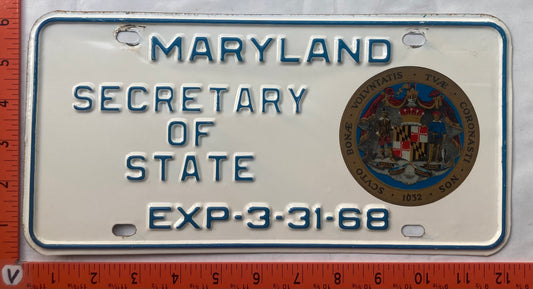 1968 Maryland Secretary of State License Plate