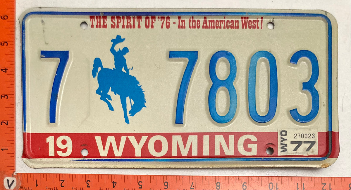 1977 Wyoming 7 7803 Passenger License Plate