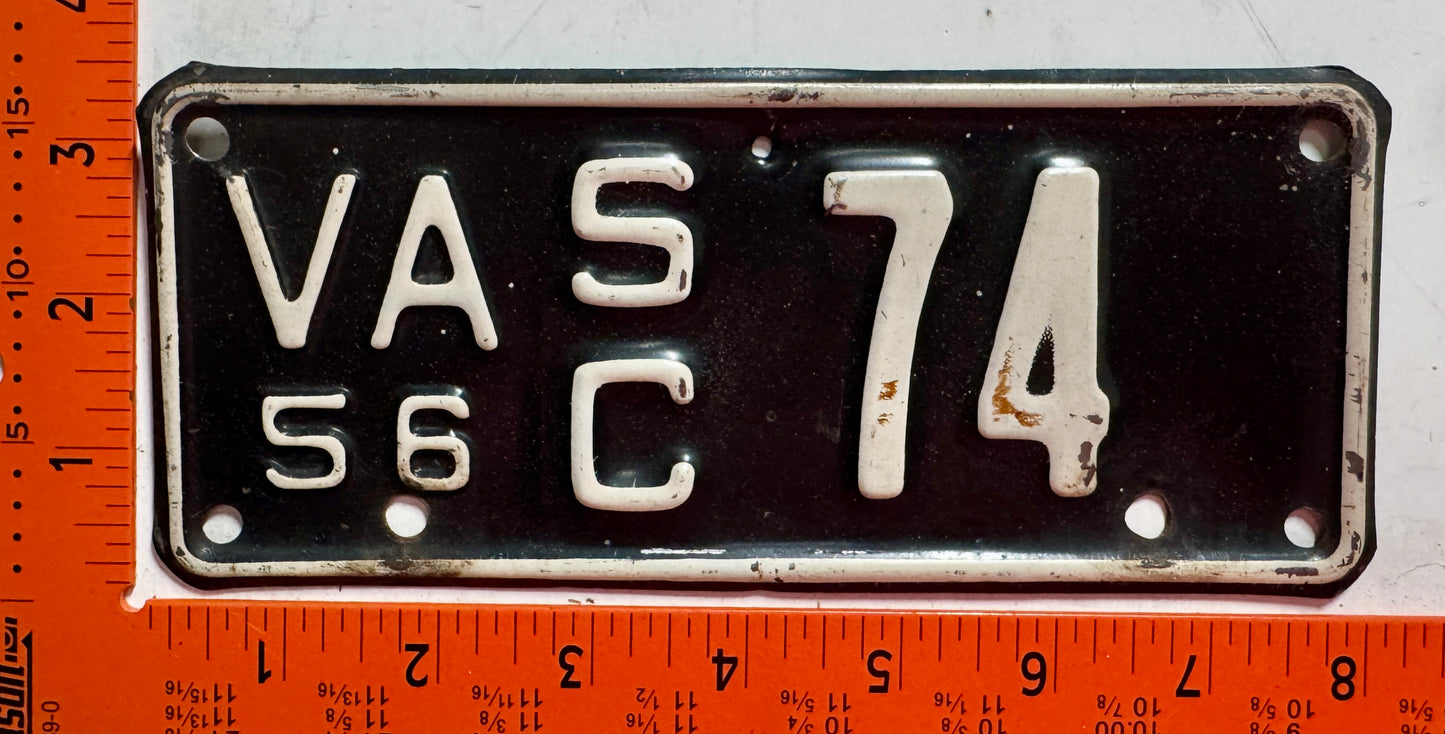 1956 Virginia #S/C 74 Motorcycle Sidecar License Plate