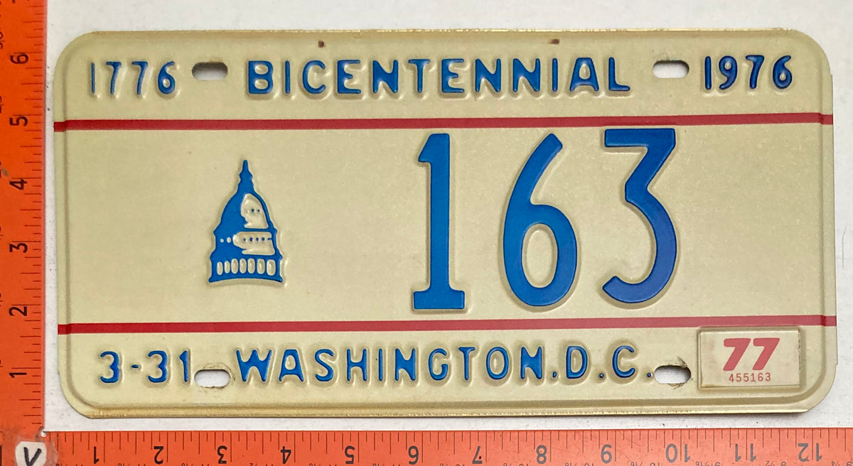 1977 Washington, DC #163 Passenger License Plate