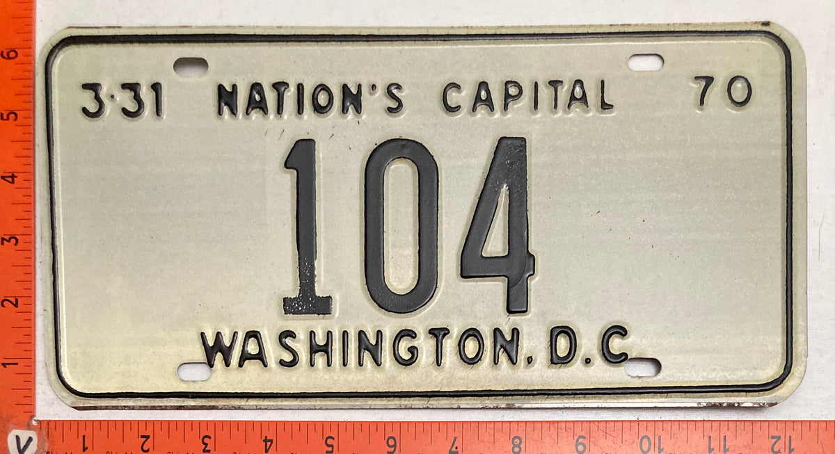 1970 Washington, DC #104 Passenger License Plate