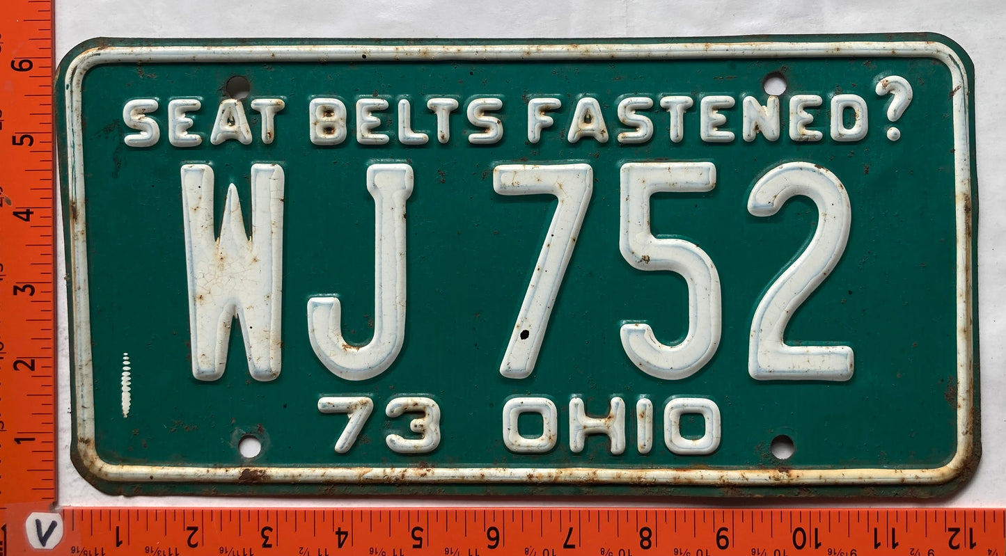 1973 Ohio #WJ 752 Passenger License Plate