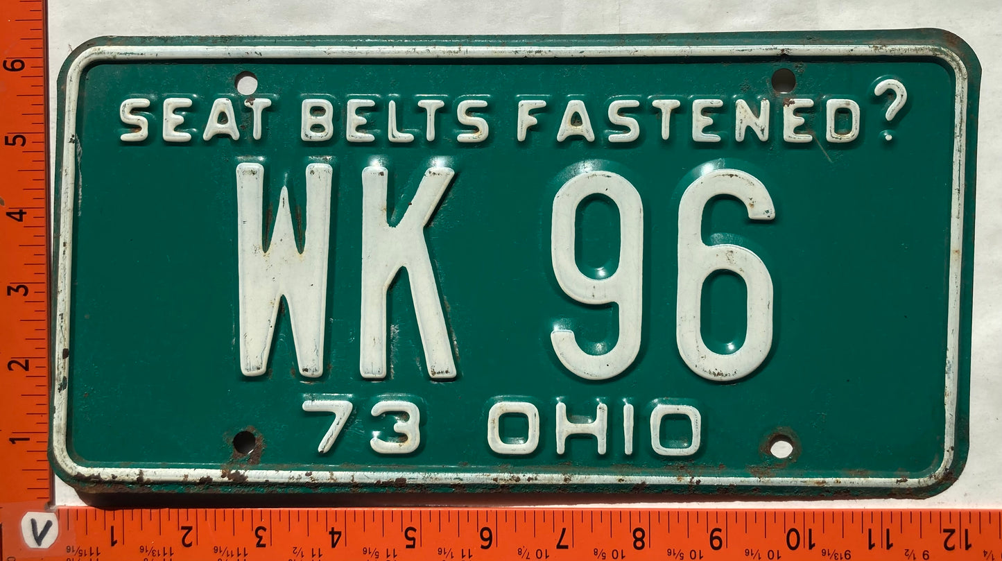1973 Ohio #WK 96 Passenger License Plate