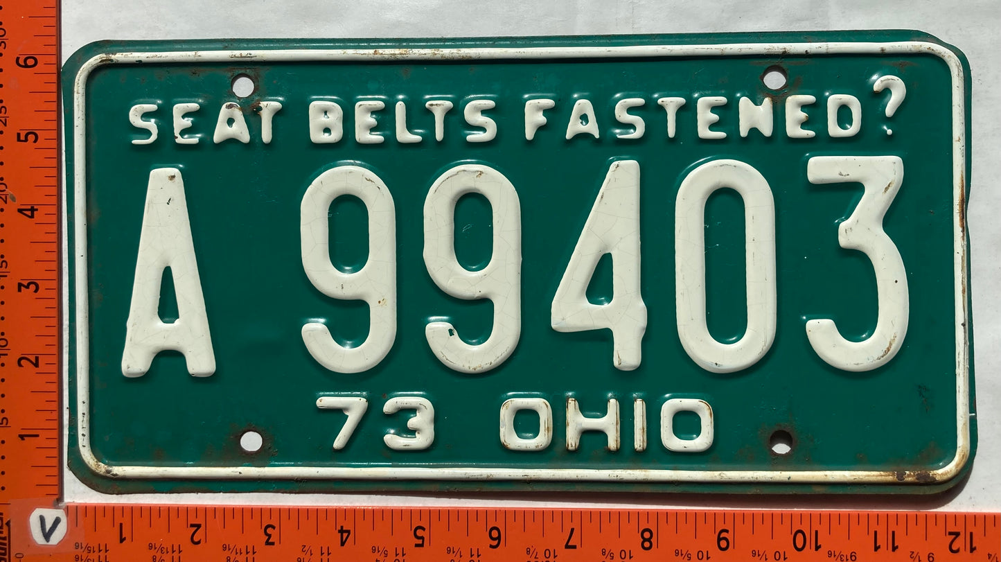 1973 Ohio #A99403 Passenger License Plate