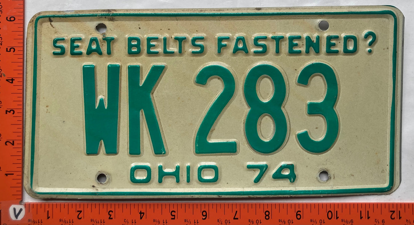 1974 Ohio #WK 283 Passenger License Plate
