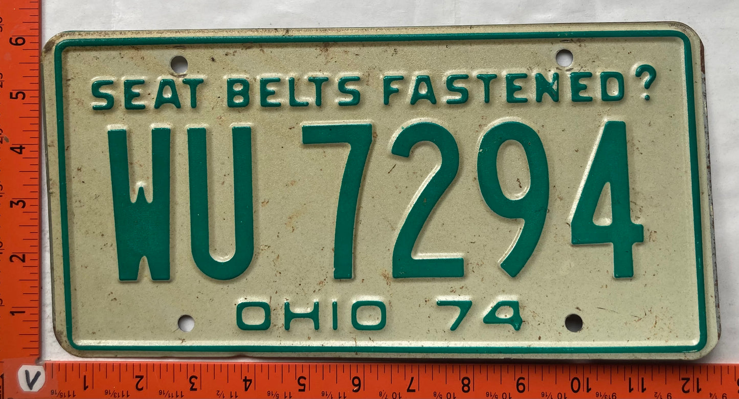 1974 Ohio #WU 7294 Passenger License Plate