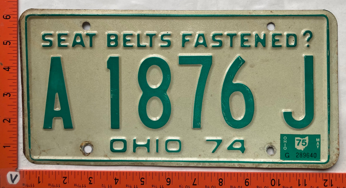 1974 Ohio #A 1876 J Passenger License Plate