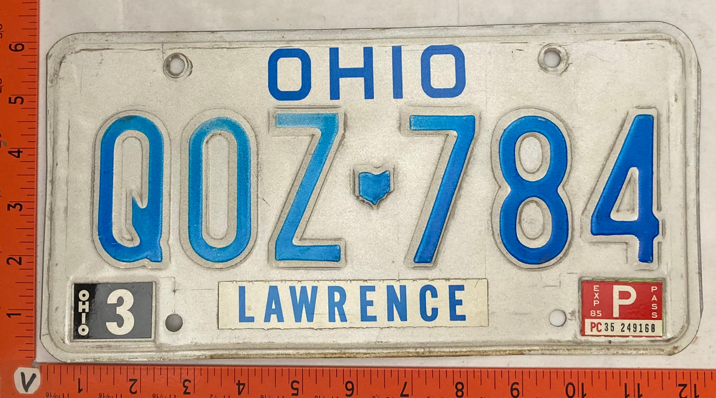 1985 Ohio #QOZ 784 Passenger License Plate
