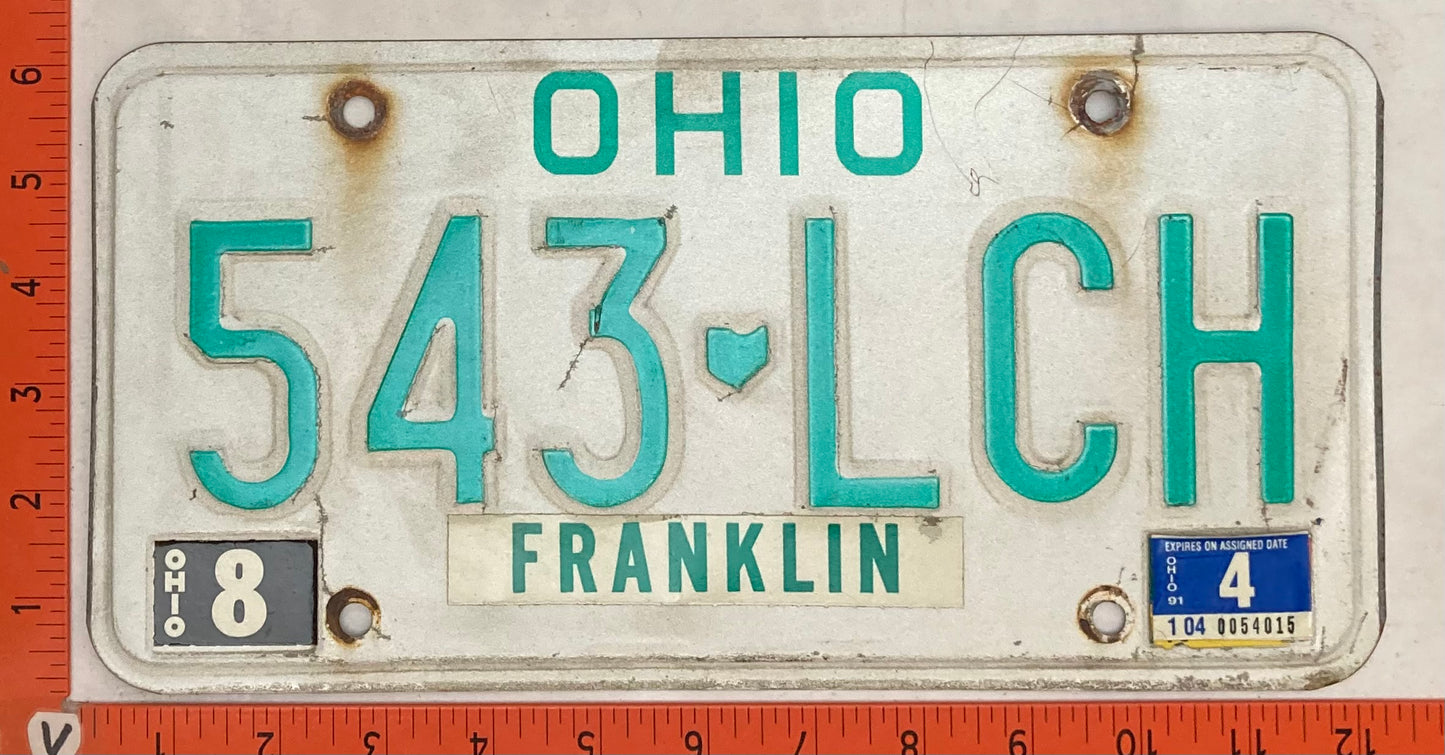 1991 Ohio #543 LCH Passenger License Plate