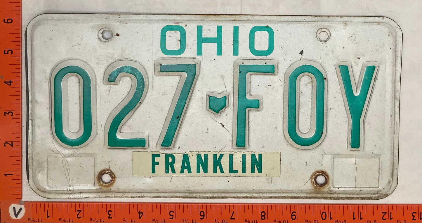 1991 Ohio #027 FOY Passenger License Plate