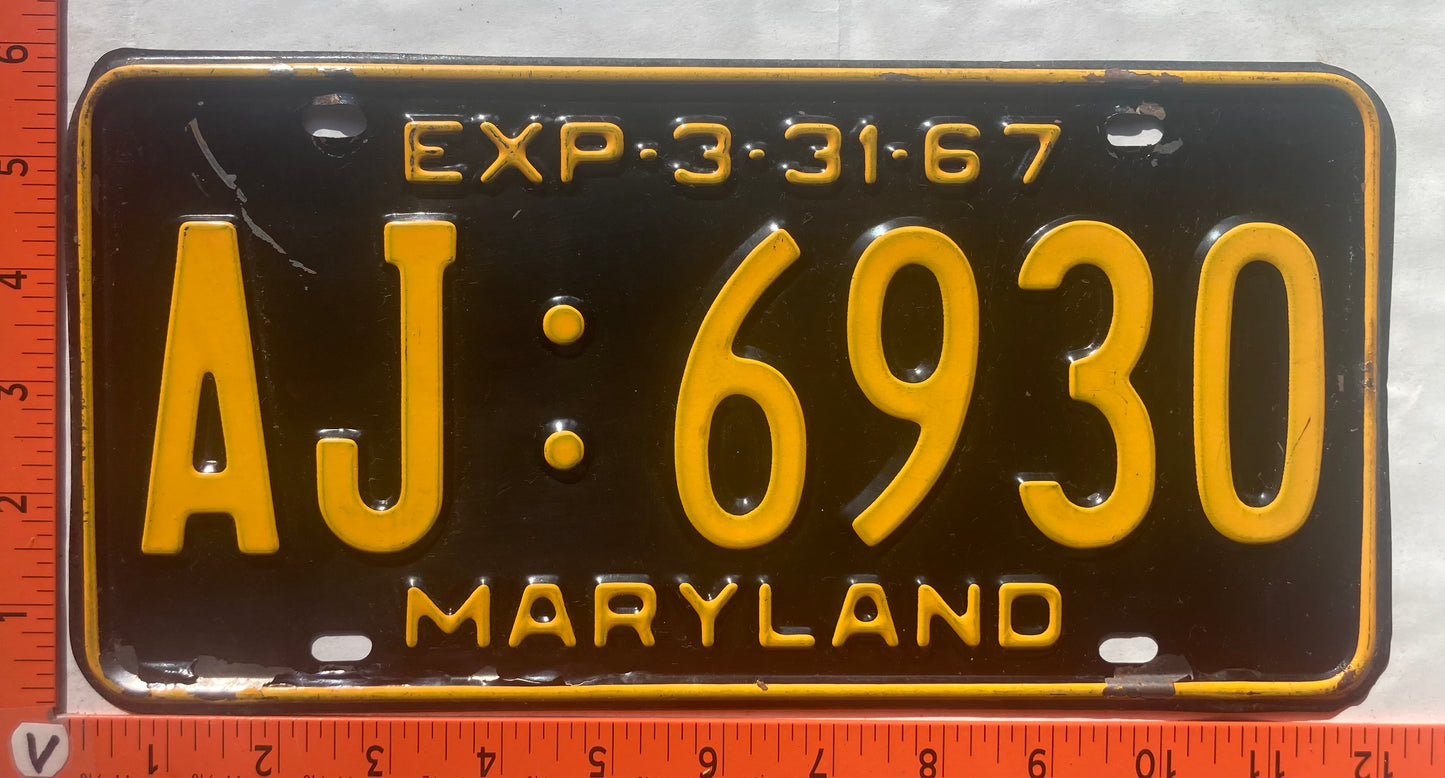 1967 Maryland #AJ:6930 Passenger License Plate