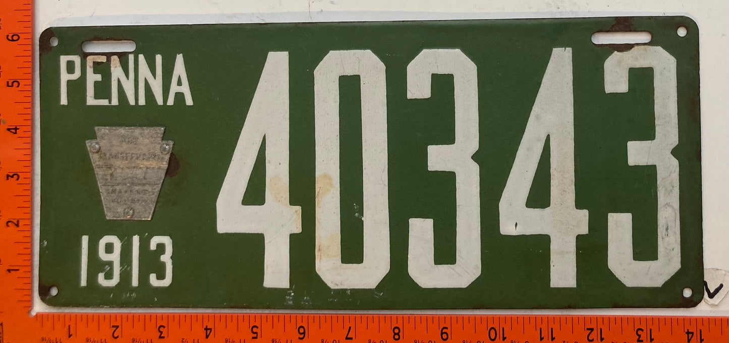 1913 Pennsylvania #40343 Passenger License Plate