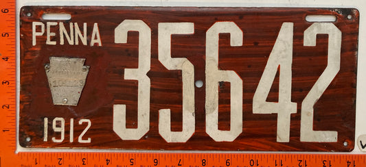 1912 Pennsylvania #35642 Passenger License Plate