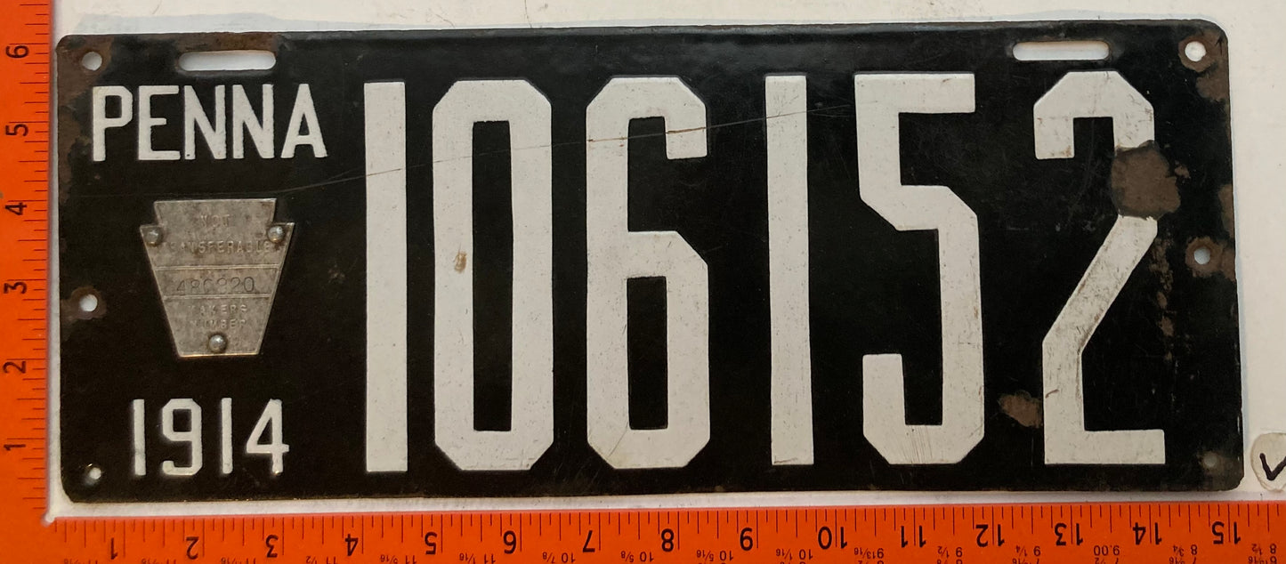 1914 Pennsylvania #106152 Passenger License Plate