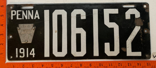1914 Pennsylvania #106152 Passenger License Plate