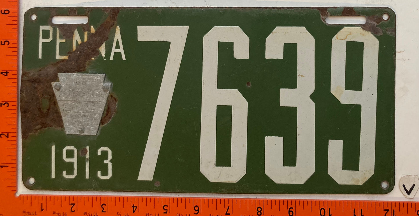1913 Pennsylvania #7639 Passenger License Plate