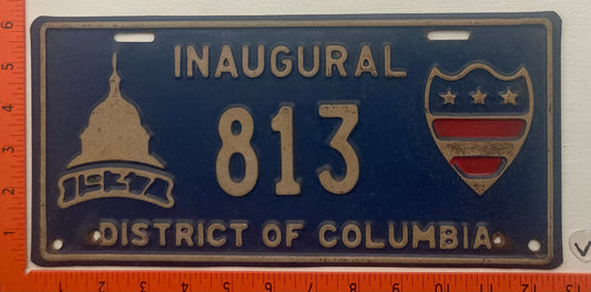 1937 Washington, DC #813 Presidential Inaugural Passenger License Plate