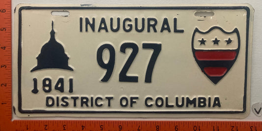 1941 Washington, DC #927 Presidential Inaugural Passenger License Plate