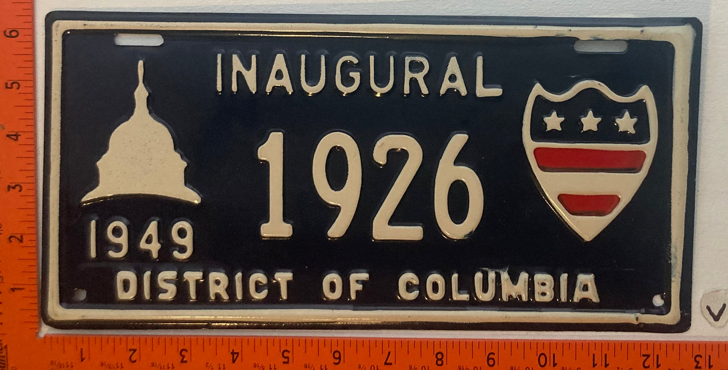 1949 Washington, DC #1926 Presidential Inaugural Passenger License Plate