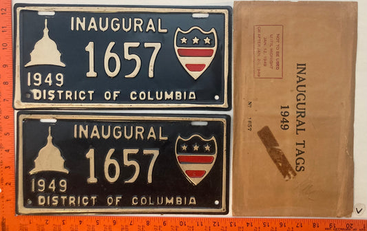 1949 Washington, DC #1657 Presidential Inaugural Passenger License Plate (Pair)