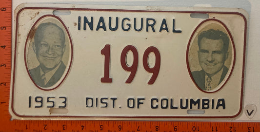 1953 Washington, DC #199 Presidential Inaugural Passenger License Plate