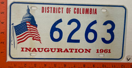 1961 Washington, DC #6263 Presidential Inaugural Passenger License Plate