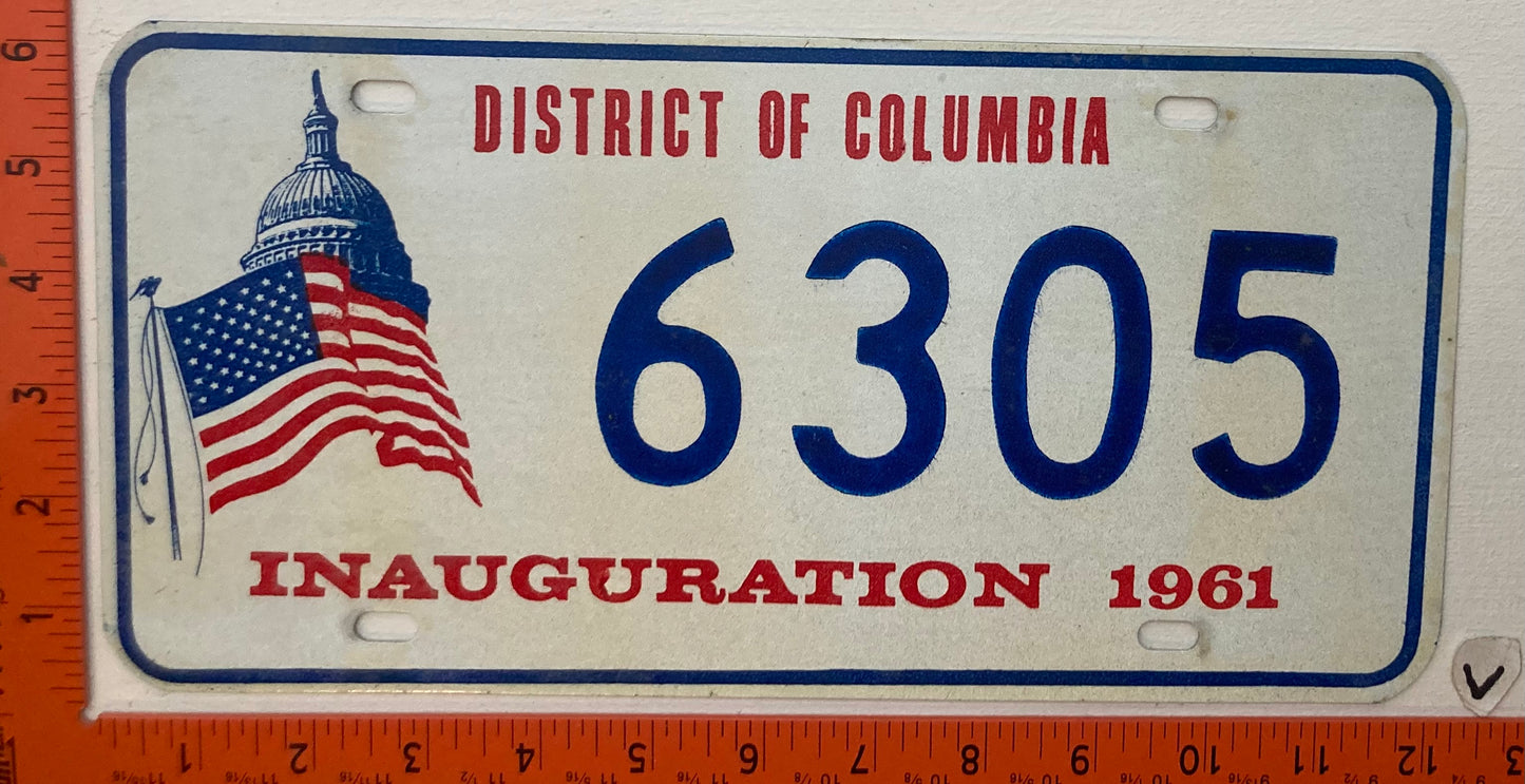 1961 Washington, DC #6305 Presidential Inaugural Passenger License Plate