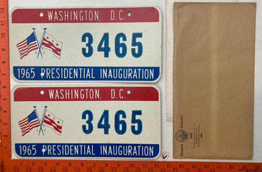 1965 Washington, DC #3465 Presidential Inaugural Passenger License Plate PAIR