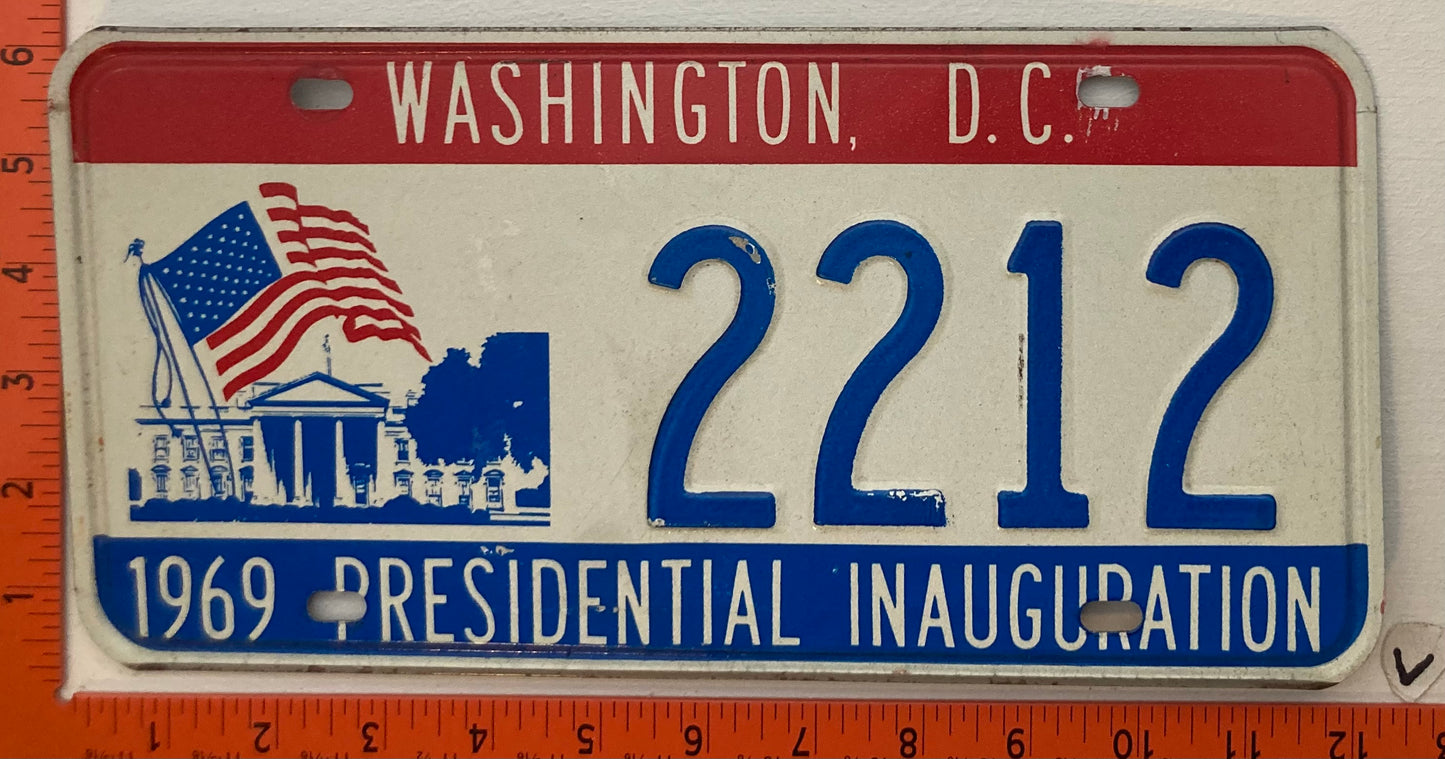 1969 Washington, DC #2212 Presidential Inaugural Passenger License Plate