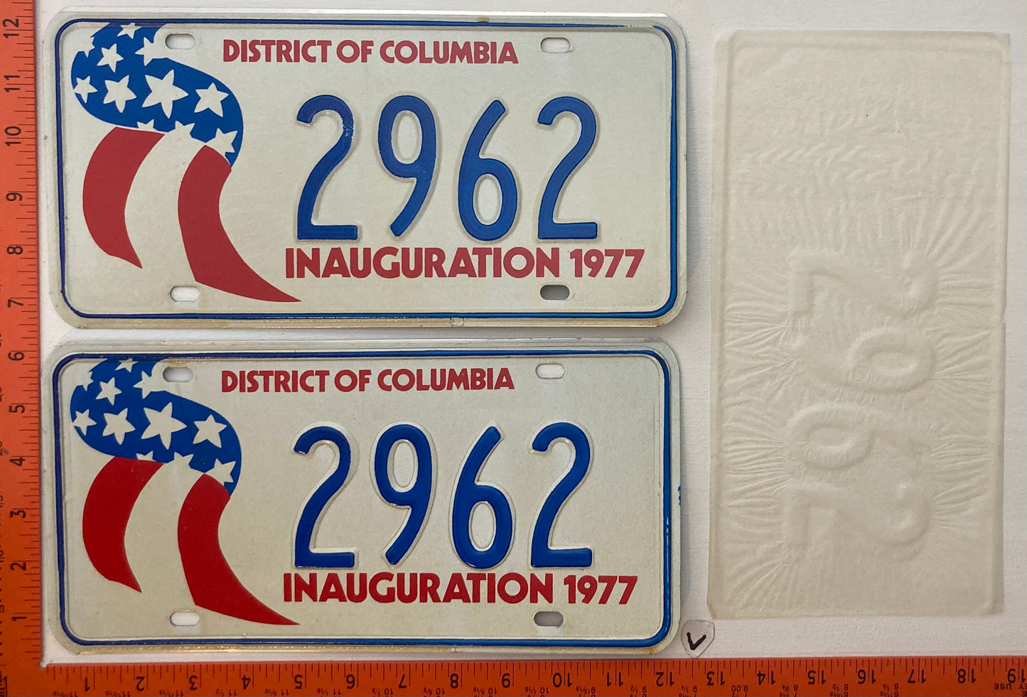 1977 Washington, DC #2962 Presidential Inaugural Passenger License Plate (Pair)